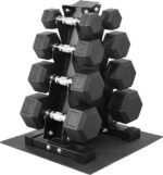 Fitvids Rubber Coated Hex Dumbbell Set with Storage Rack (100 lb)