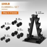 Fitvids Rubber Coated Hex Dumbbell Set with Storage Rack (100 lb) - Image 4
