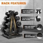 Fitvids Rubber Coated Hex Dumbbell Set with Storage Rack (100 lb) - Image 3