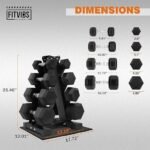 Fitvids Rubber Coated Hex Dumbbell Set with Storage Rack (100 lb) - Image 5